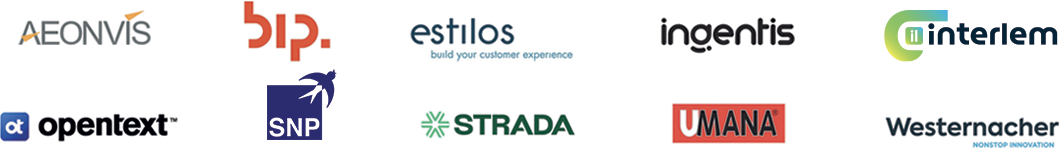Aeonvis - BIP Group - Estilos - Ingentis - Interlem - OpenText - SNP Group - Strada - Umana - Westernacher Consulting Italy