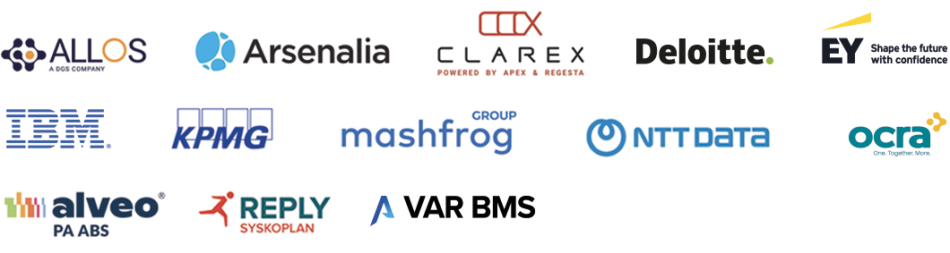 Allos - Arsenalia - Clarex - EY Advisory - IBM - KPMG Advisory - Mashfrog Group - NTT DATA - Ocra Group - PA ABS - Syskoplan Reply - VAR BMS